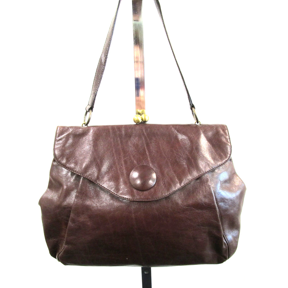 EUC! Hobo International Brown Leather Kiss Lock Satchel Handbag